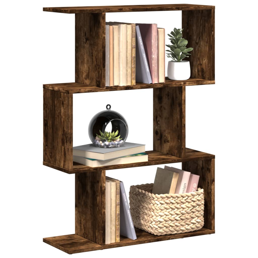 bogreol/rumdeler 70x24x97cm 3 niveauer konstrueret træ røget eg billede