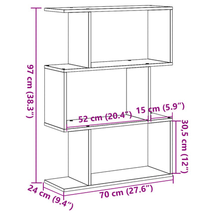 bogreol/rumdeler 70x24x97 cm 3 niveauer konstrueret træ hvid