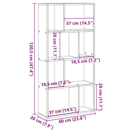 bogreol 60x20x120,5 cm konstrueret træ brun egetræsfarve