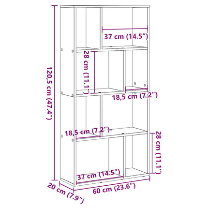 bogreol 60x20x120,5 cm konstrueret træ antikt træ