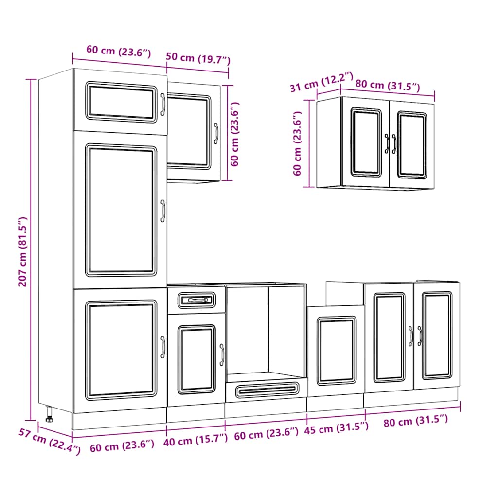 7 dele køkkenskabssæt Kalmar konstrueret træ hvid