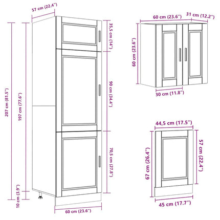 8-delt køkkenskabssæt "Porto" røget eg konstrueret træ