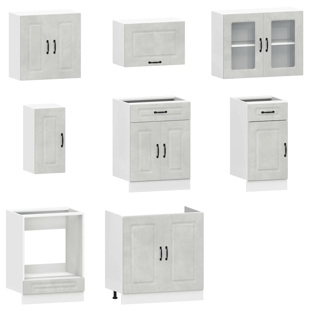 8 dele køkkenskabssæt Kalmar beton grå konstrueret træ