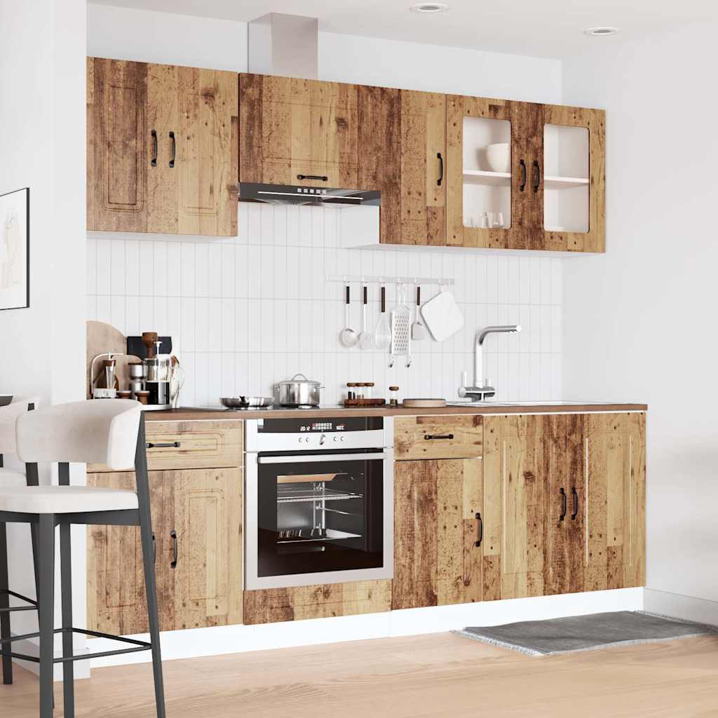 8 dele køkkenskabssæt Kalmar antikt træ konstrueret træ
