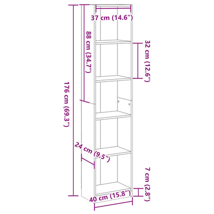 bogreol 40x24x176 cm konstrueret træ sonoma-eg