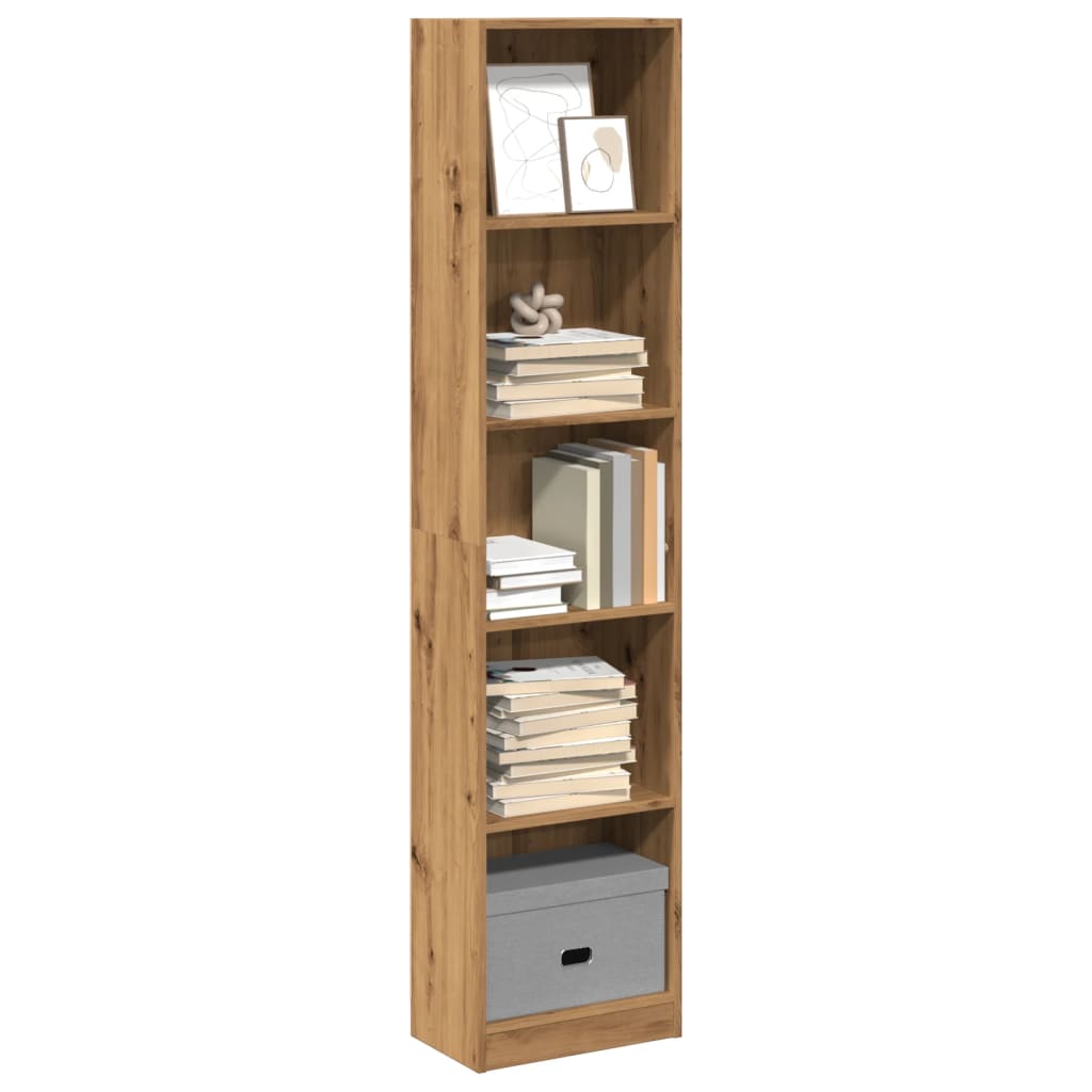 Bogreol i kunstig eg 40×24×176 cm - konstrueret træ
