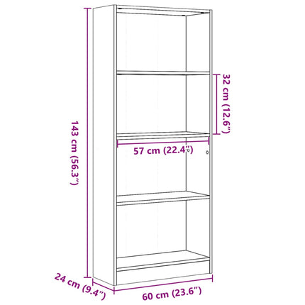 bogreol 60x24x143 cm konstrueret træ antikt træ