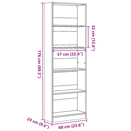 bogreol 60x24x176 cm konstrueret træ røget egetræsfarve