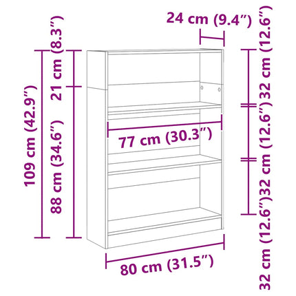 bogreol 80x24x109 cm konstrueret træ hvid