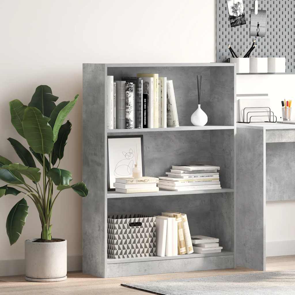 bogreol 80x24x109 cm konstrueret træ betongrå billede