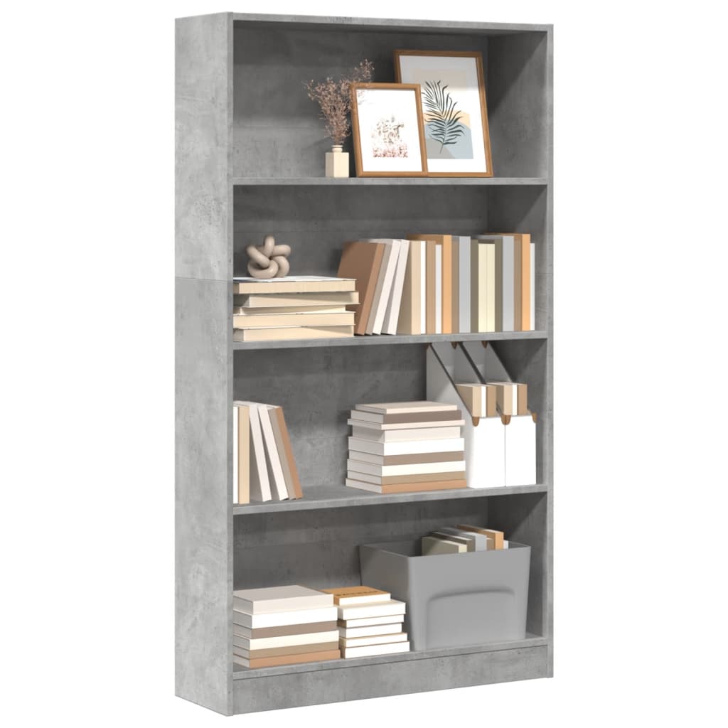 bogreol 80x24x143 cm konstrueret træ betongrå billede