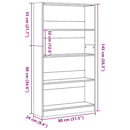bogreol 80x24x143 cm konstrueret træ antikt træ