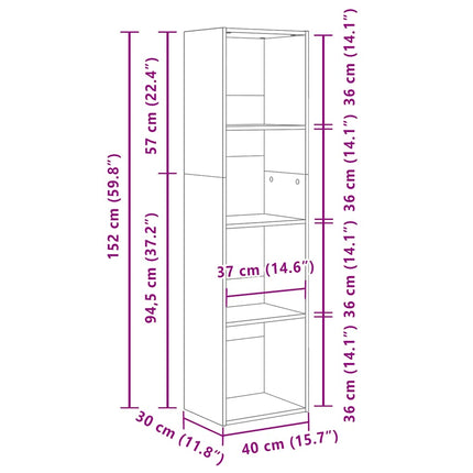 bogreol 40x30x152 cm konstrueret træ hvid