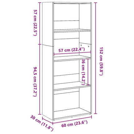 bogreol 60x30x152 cm konstrueret træ hvid