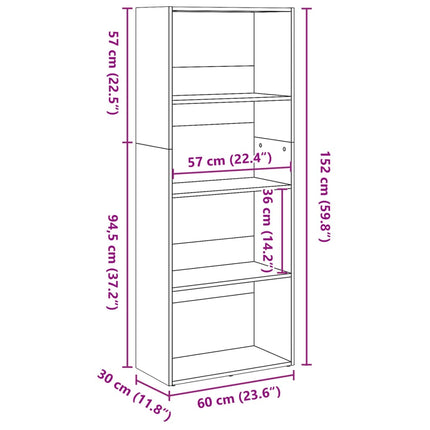 bogreol 60x30x152 cm konstrueret træ sonoma-eg