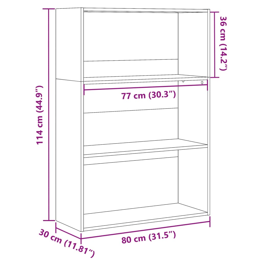 bogreol 80x30x114 cm konstrueret træ sonoma-eg