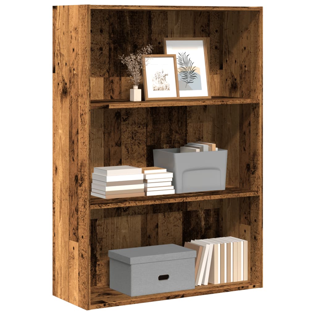 Bogreol 80×30×114 cm - konstrueret træ i gammelt trælook