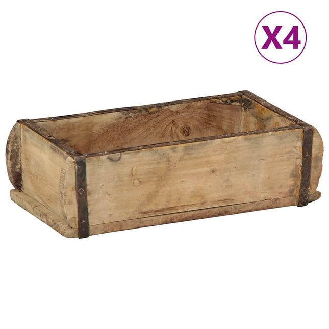 Bakke 4 stk. Brun 30 x 15 x 9 cm Solid genbrugs træ