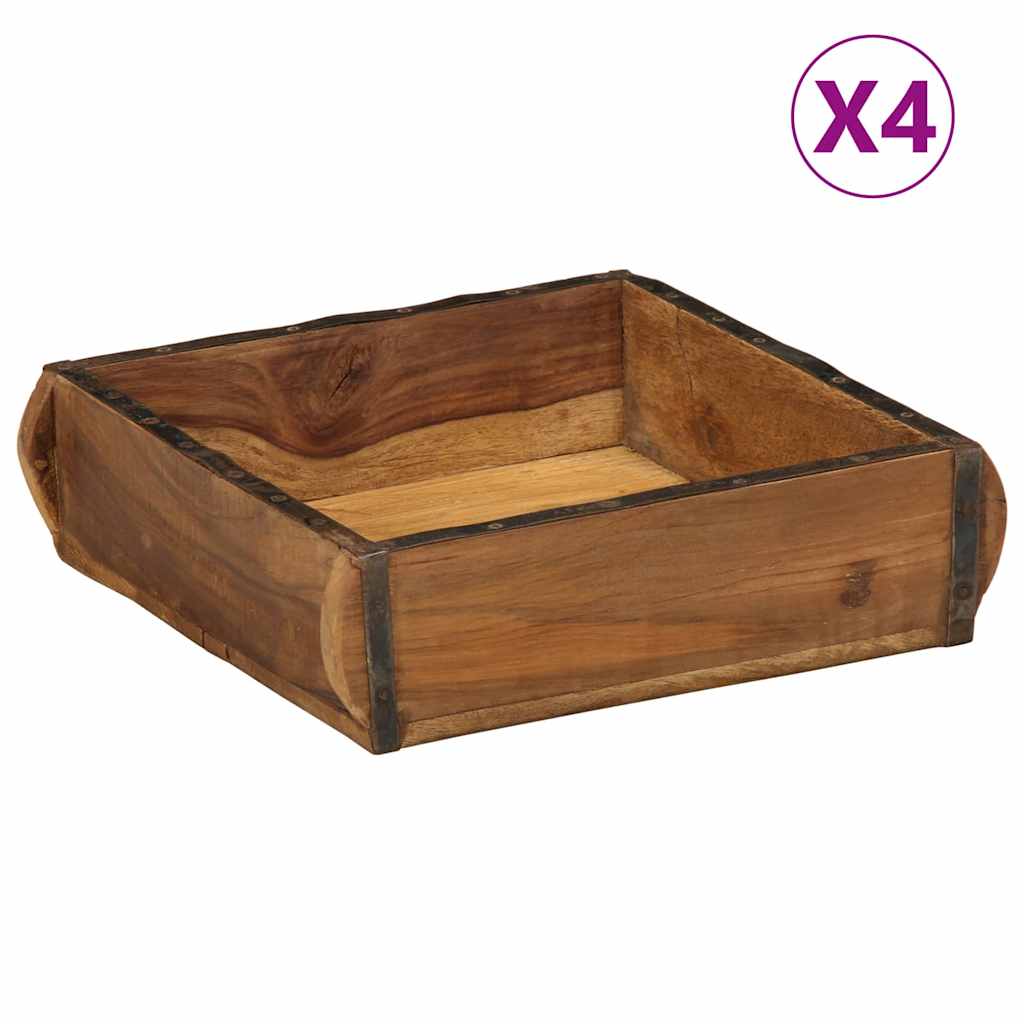 Træbakker - sæt á 4, brun, 31 × 29 × 10 cm, massivt genbrugstræ