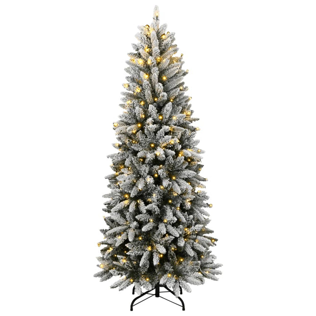 kunstigt juletræ med sne og 150 LED'er 120 cm