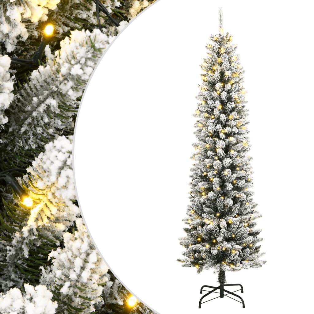 kunstigt juletræ med sne og 150 LED'er 120 cm