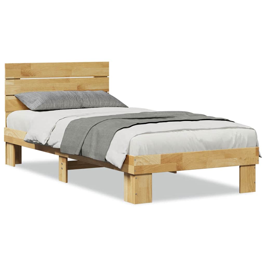 Sengeramme med hovedgærde uden madras 75x190 cm Massivt træ Eg