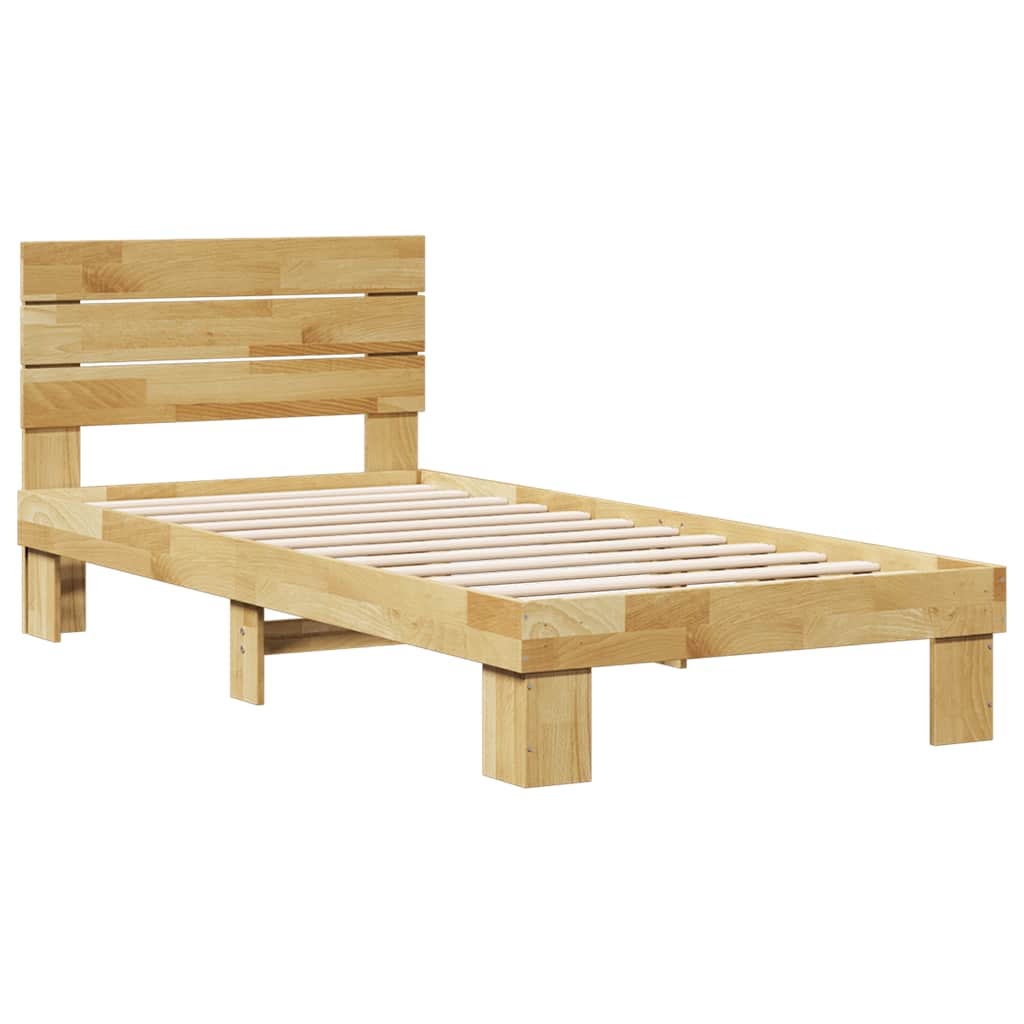 Sengeramme med hovedgærde uden madras 75x190 cm Massivt træ Eg