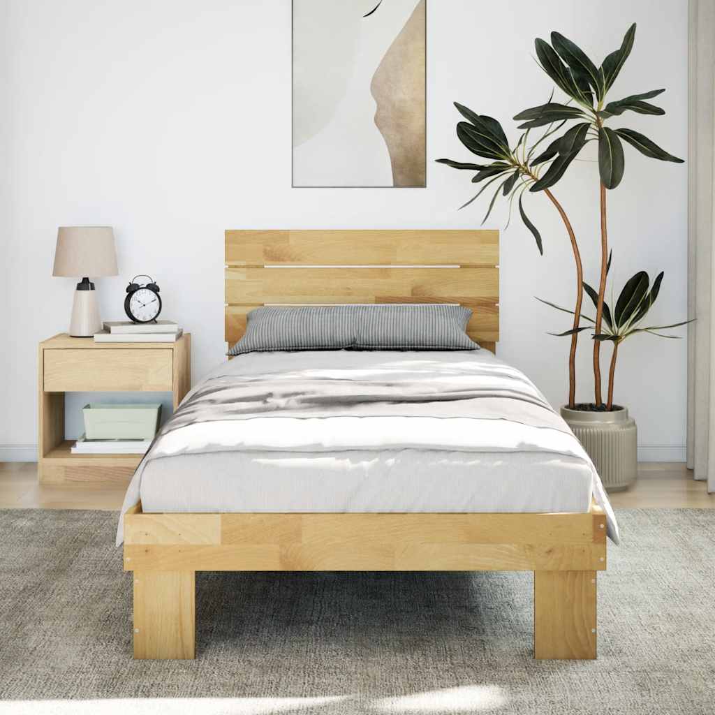 Sengeramme med hovedgærde uden madras 75x190 cm Massivt træ Eg