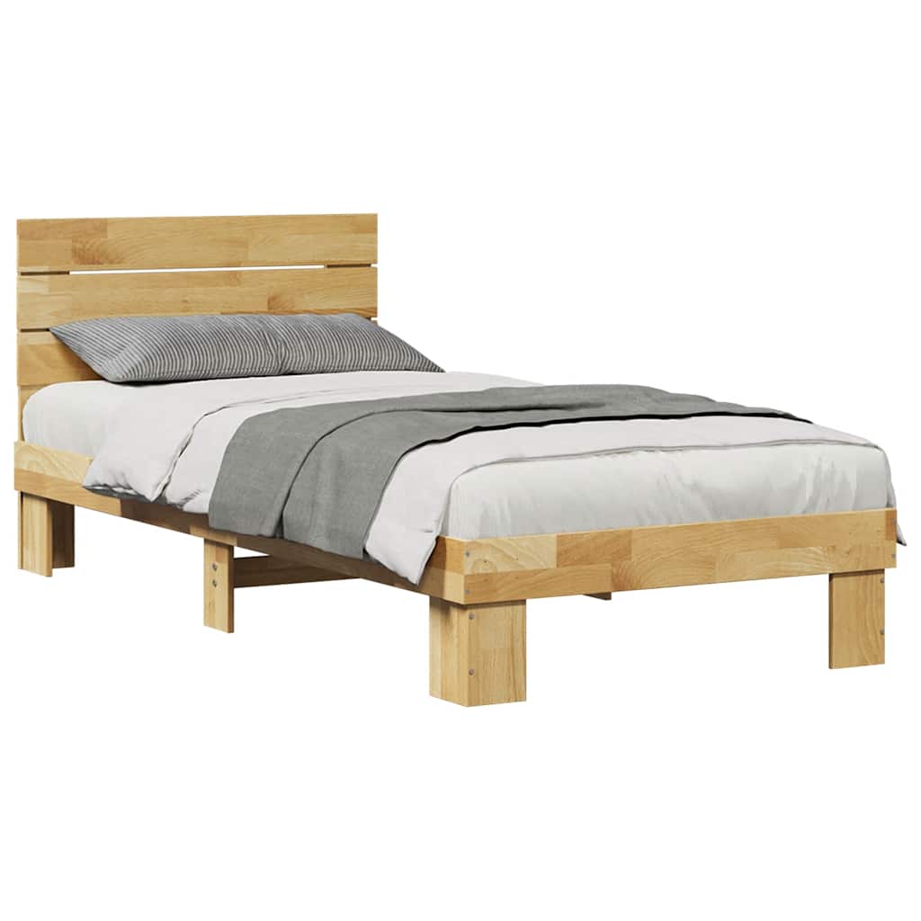 Sengeramme med hovedgærde uden madras 75x190 cm Massivt træ Eg