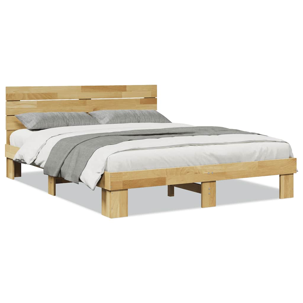 Sengeramme med hovedgærde uden madras 135x190 cm Massivt træ Eg