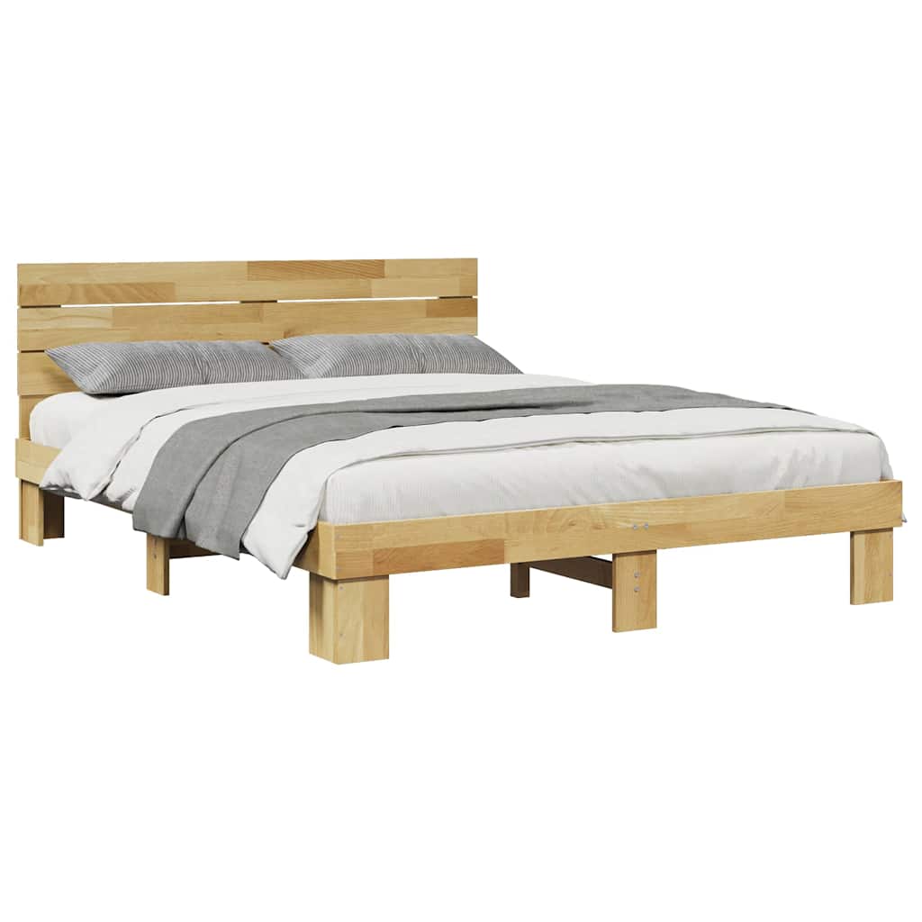 Sengeramme med hovedgærde uden madras 135x190 cm Massivt træ Eg