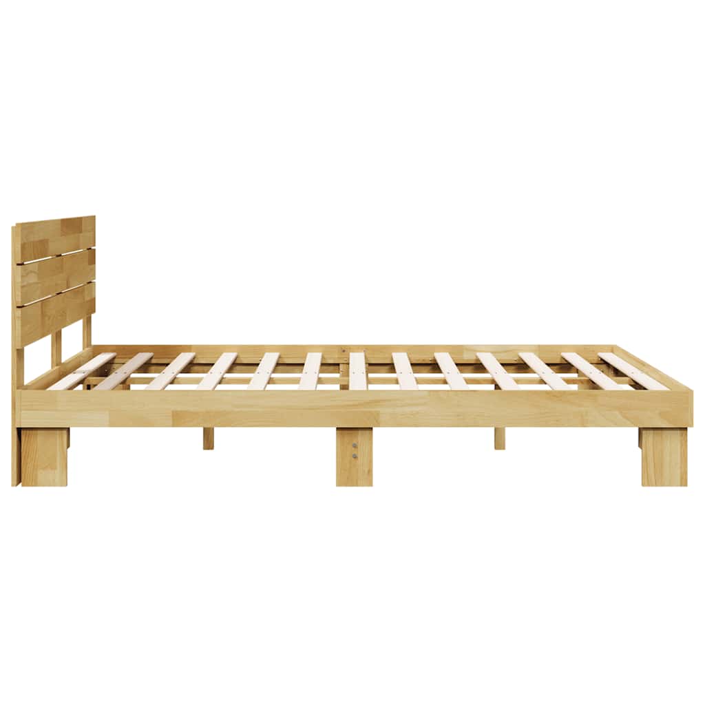 Sengeramme med hovedgærde uden madras 135x190 cm Massivt træ Eg