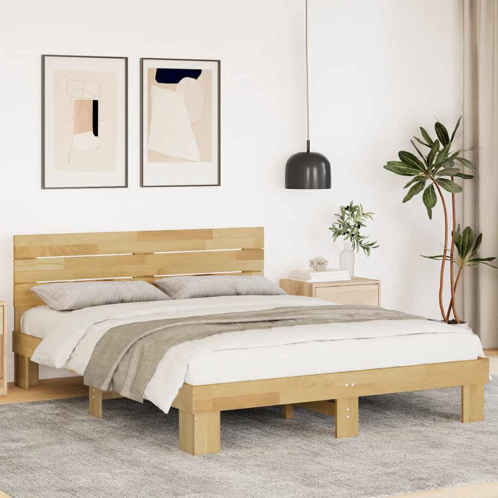 Sengeramme med hovedgærde uden madras 135x190 cm Massivt træ Eg