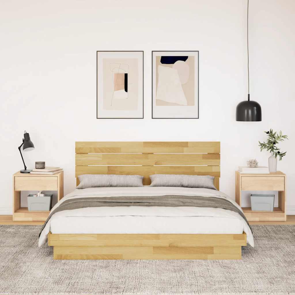 Sengeramme med hovedgærde uden madras 160x200 cm Massivt træ Eg