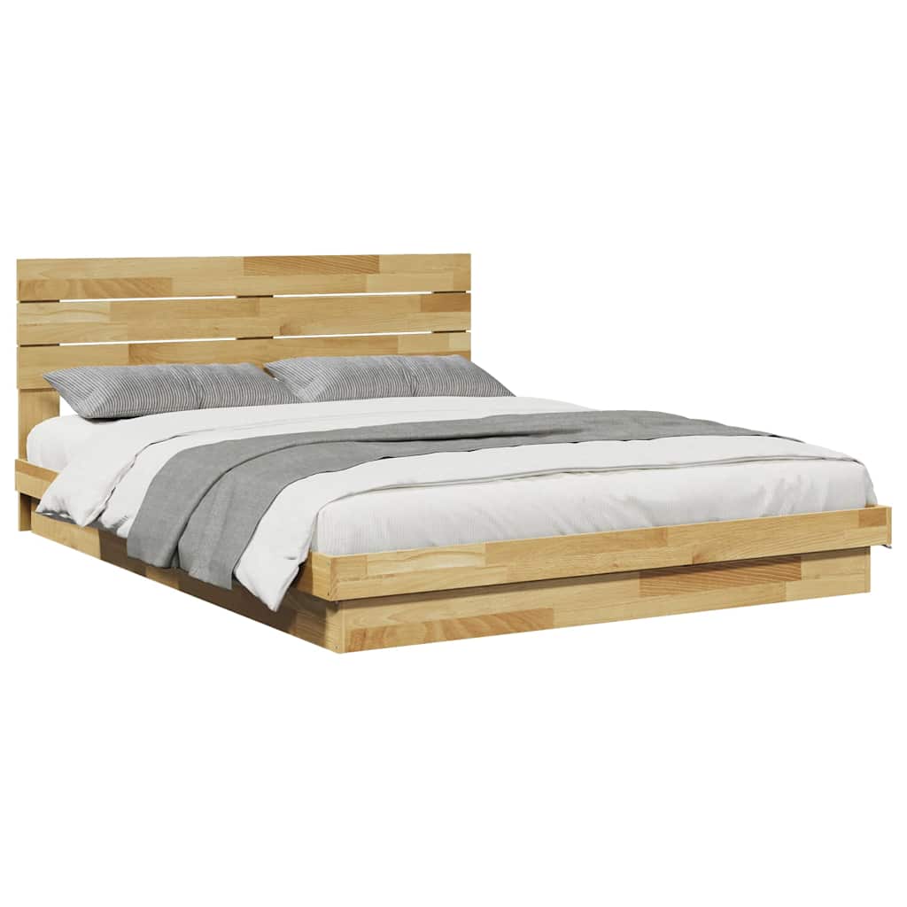 Sengeramme med hovedgærde uden madras 160x200 cm Massivt træ Eg