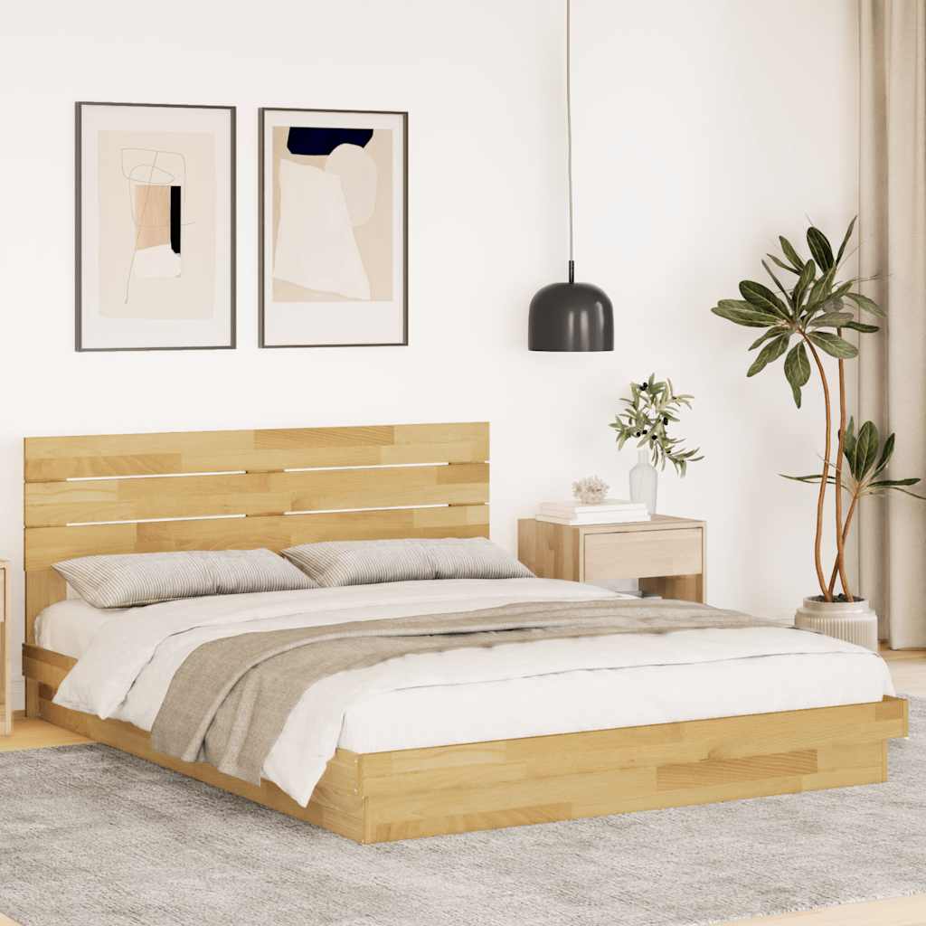 Sengeramme med hovedgærde uden madras 160x200 cm Massivt træ Eg