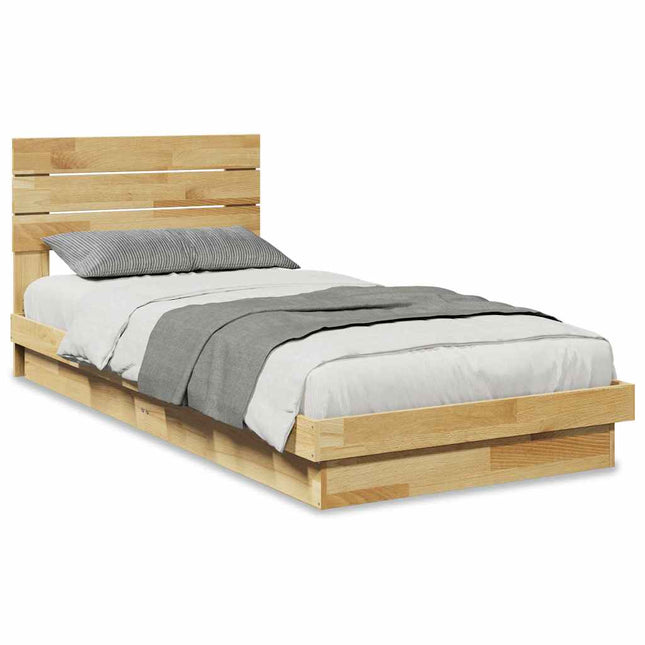 Sengeramme med hovedgærde uden madras 100x200 cm Massivt træ Eg