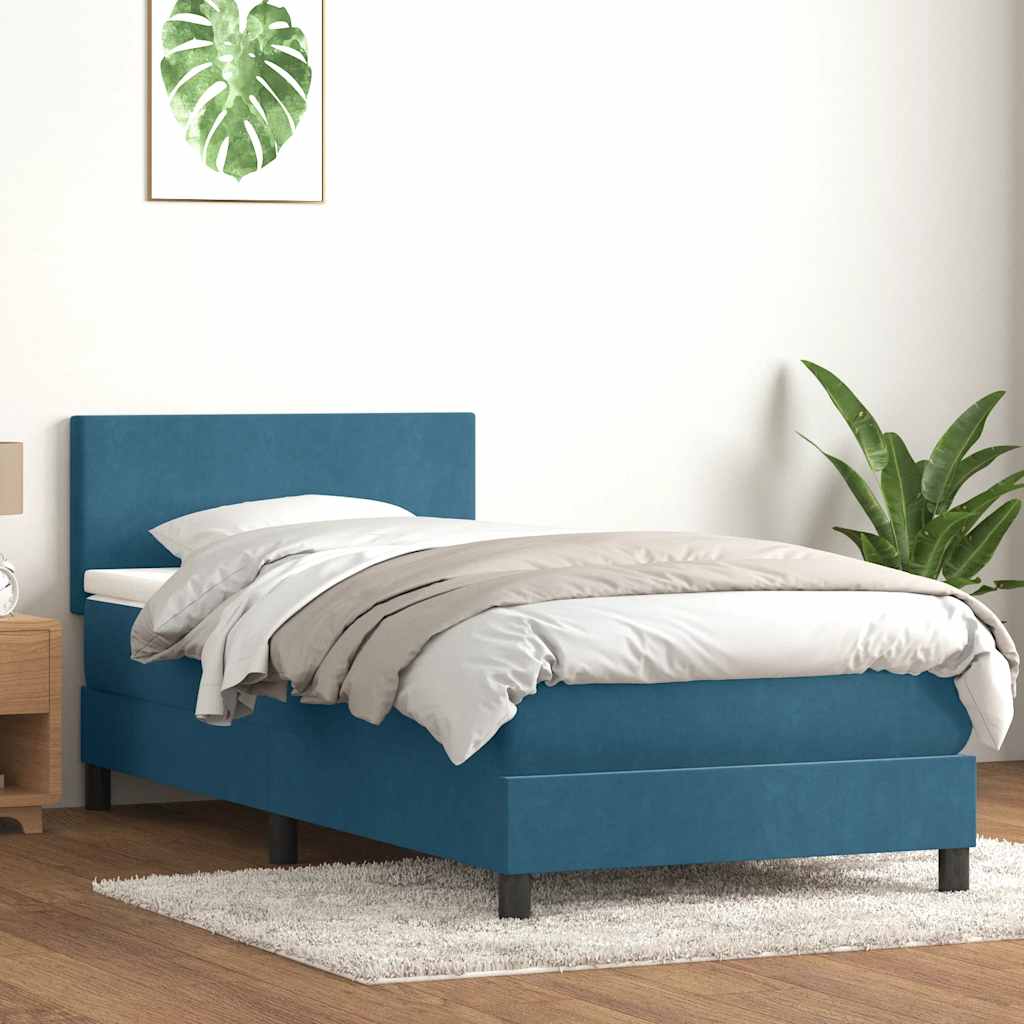 kontinentalseng med madras mørkeblå 80x210 cm fløjl