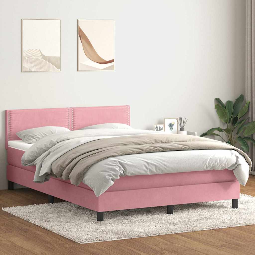 kontinentalseng med madras 160x210 cm fløjl lyserød