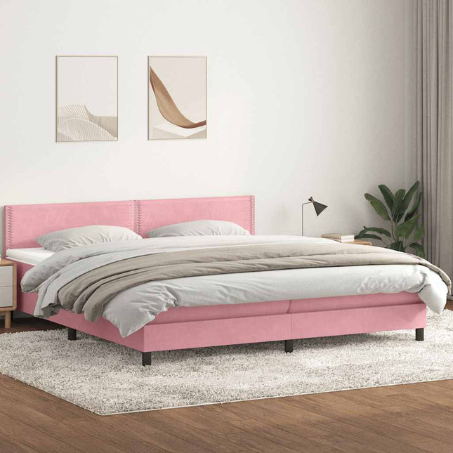 kontinentalseng med madras 180x210 cm fløjl lyserød