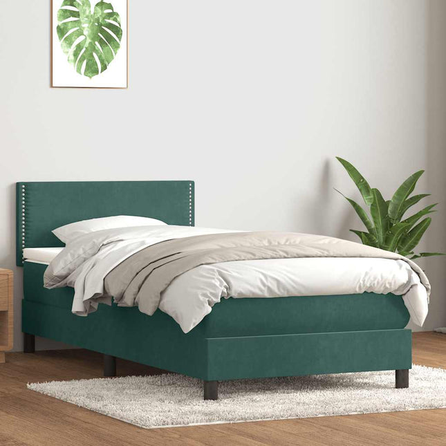 kontinentalseng med madras mørkegrøn 80x220 cm fløjl