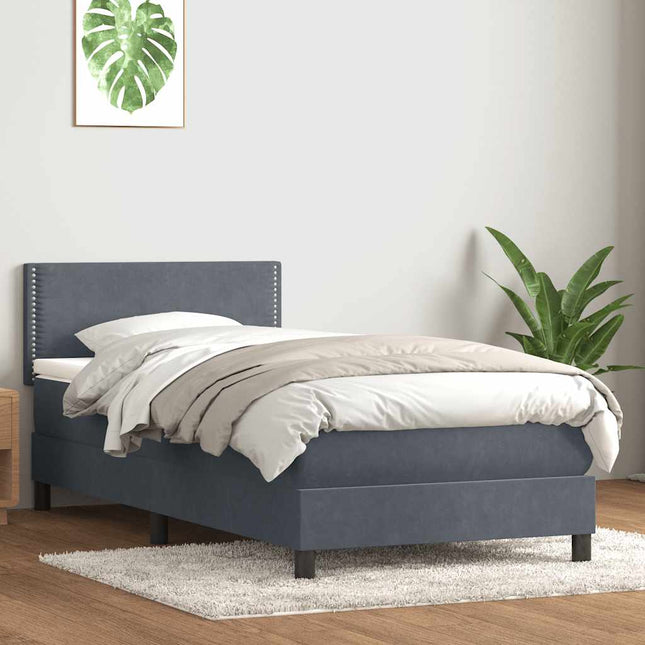 kontinentalseng med madras mørkegrå 90x220 cm fløjl