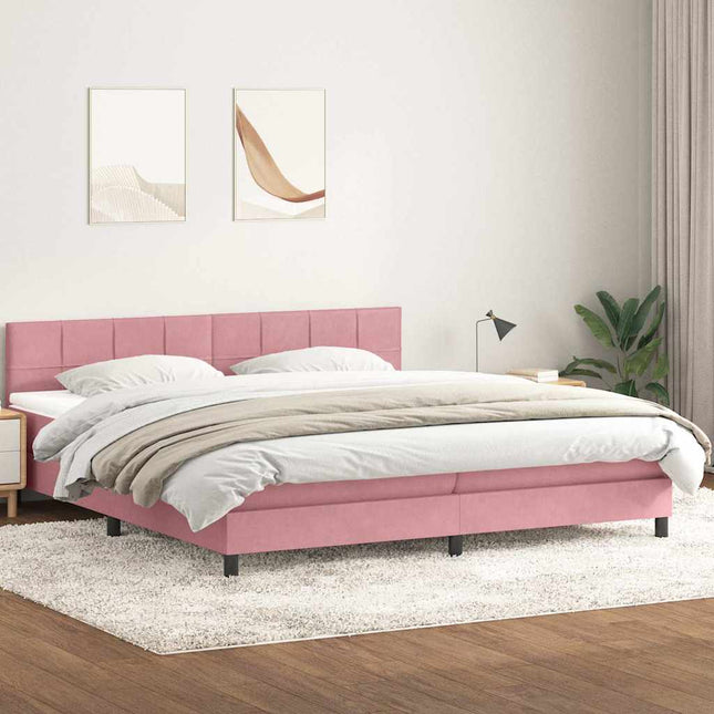 kontinentalseng med madras 180x210 cm fløjl lyserød