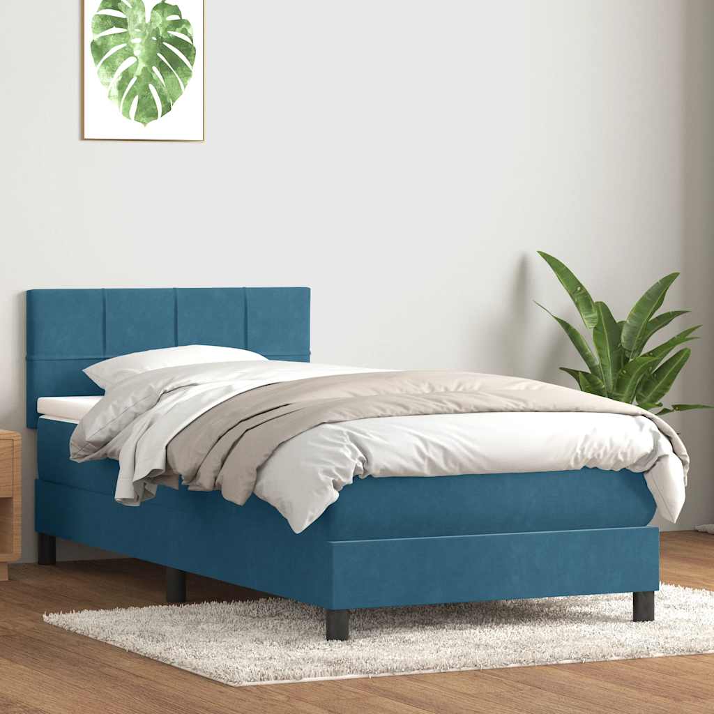kontinentalseng med madras mørkeblå 80x220 cm fløjl