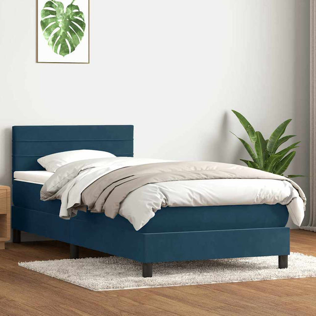 kontinentalseng med madras mørkeblå 80x220 cm fløjl