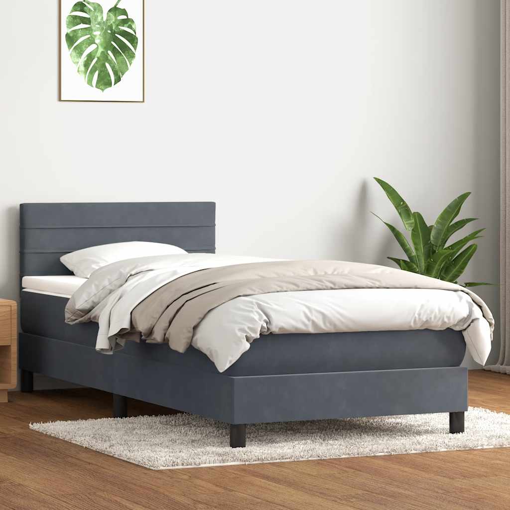 kontinentalseng med madras mørkegrå 90x220 cm fløjl