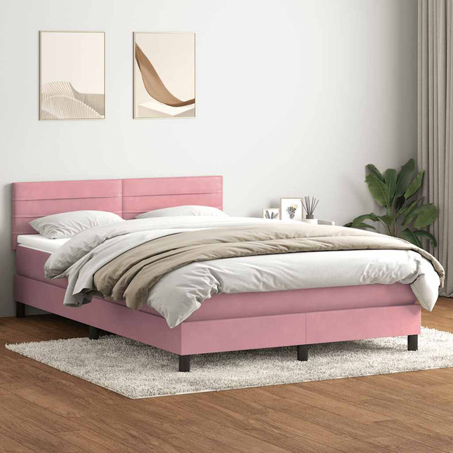 kontinentalseng med madras 140x220 cm fløjl lyserød