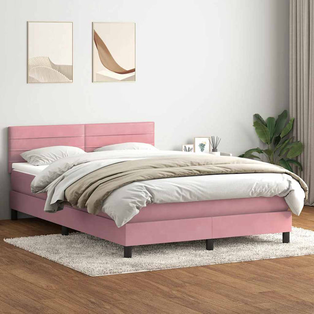 kontinentalseng med madras 160x220 cm fløjl lyserød
