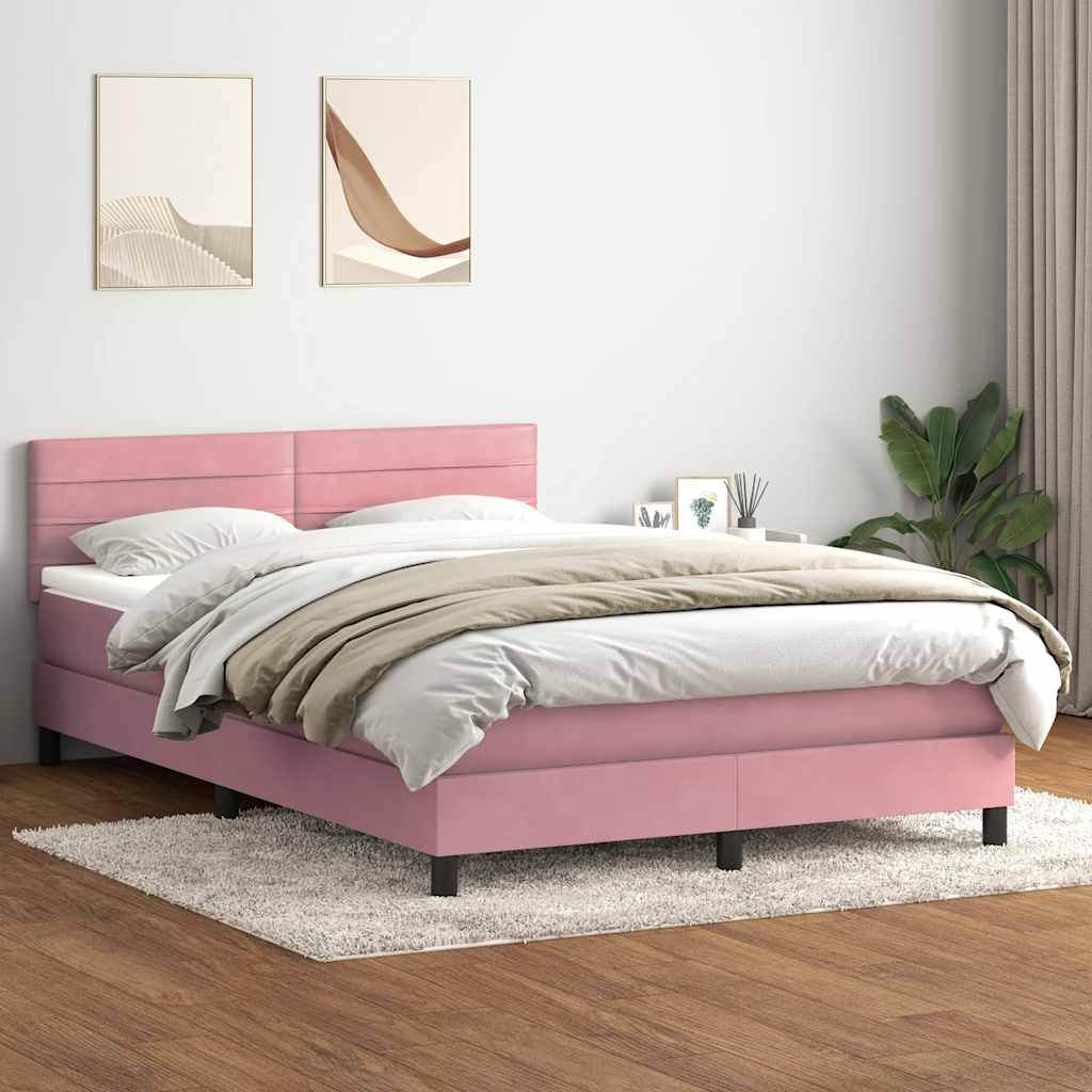 kontinentalseng med madras 160x220 cm fløjl lyserød