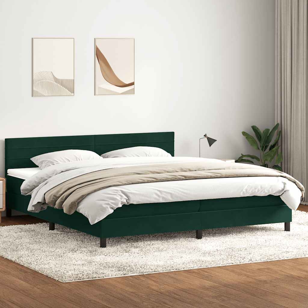 kontinentalseng med madras 180x220 cm fløjl mørkegrøn